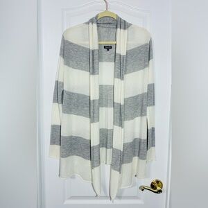 Splendid CASHMERE Touch Striped Knit Drape Cardigan Gray & Ivory Small